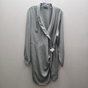 Asos Design Collared Long Sleeve Wrap Dress Office Wear Evening Sage Green 14